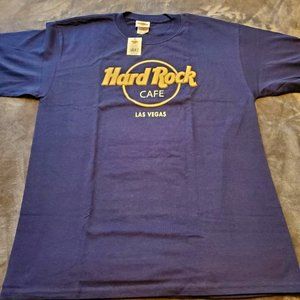 HARD ROCK CAFE SHIRT - LAS VEGAS - BLUE WITH BEIGE " HARD ROCK" LETTERING LARGE